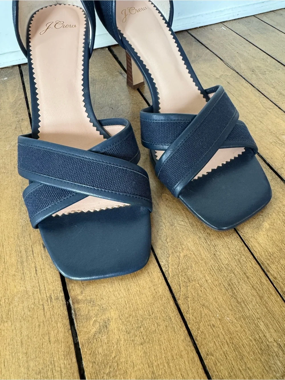 J. Crew Navy Canvas cross-strap midheel sandals Heels 7